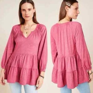 Anthropologie Womens Maeve Isola Tiered Babydoll Berry Pink Purple Top sz Medium
